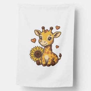 Cute Baby Giraffe Sunflower Vintage Engraving Tee_ House Flag