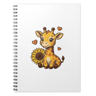 Cute Baby Giraffe Sunflower Vintage Engraving Tee_ Notebook