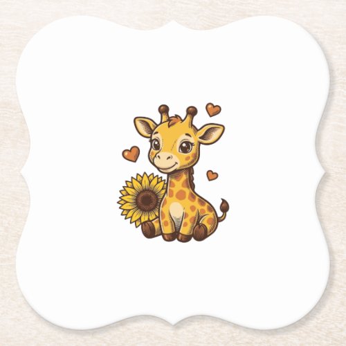Cute Baby Giraffe Sunflower Vintage Engraving Tee_ Paper Coaster