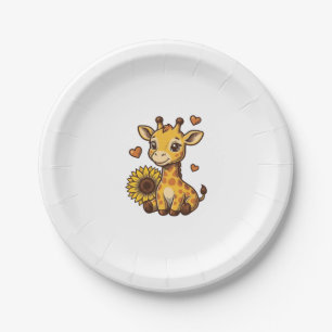 Cute Baby Giraffe Sunflower Vintage Engraving Tee_ Paper Plates