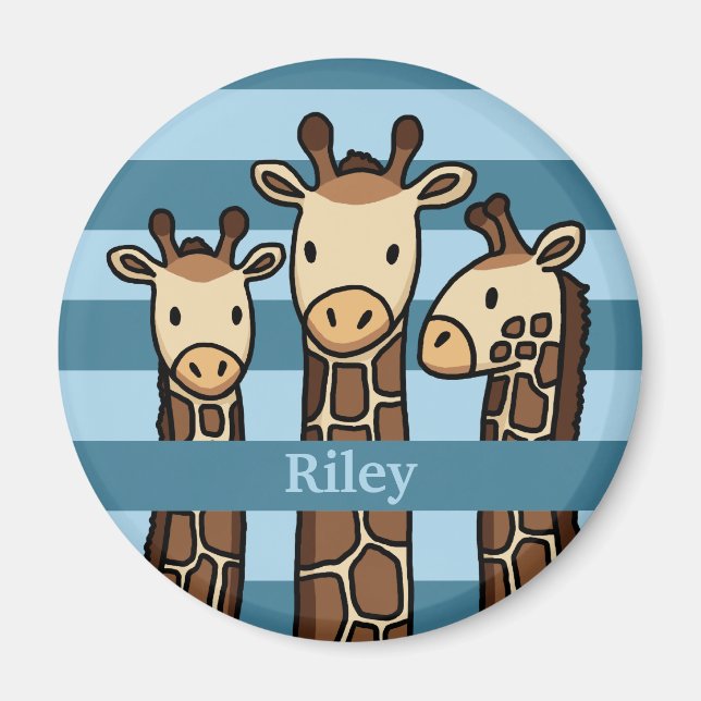 Cute Baby Giraffe Trio, Add Child's Name Magnet (Front)