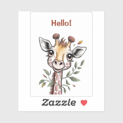 Cute Baby Giraffe Watercolor Portrait Botanical Sticker