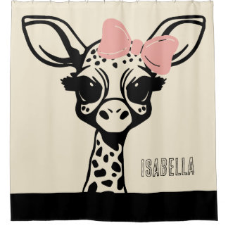 Cute Baby Giraffe with a Pink Hairbow Shower Curtain