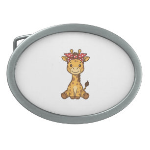 Cute Baby Giraffe with Bow Vintage Vector Design_1 Belt Buckle