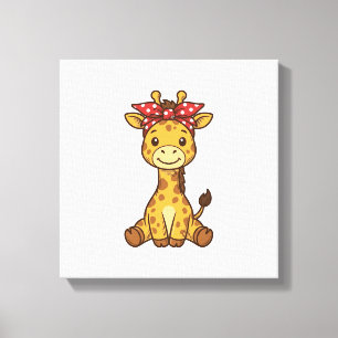 Cute Baby Giraffe with Bow Vintage Vector Design_1 Canvas Print