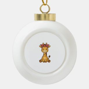 Cute Baby Giraffe with Bow Vintage Vector Design_1 Ceramic Ball Christmas Ornament