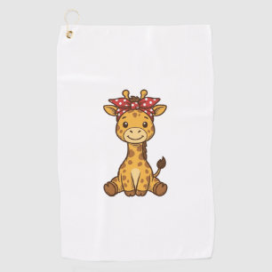 Cute Baby Giraffe with Bow Vintage Vector Design_1 Golf Towel