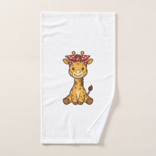 Cute Baby Giraffe with Bow Vintage Vector Design_1 Hand Towel