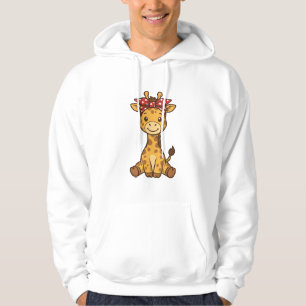 Cute Baby Giraffe with Bow Vintage Vector Design_1 Hoodie