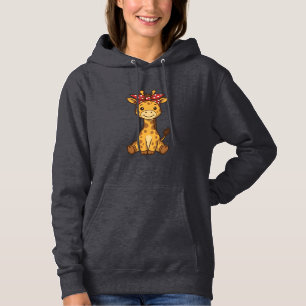 Cute Baby Giraffe with Bow Vintage Vector Design_1 Hoodie
