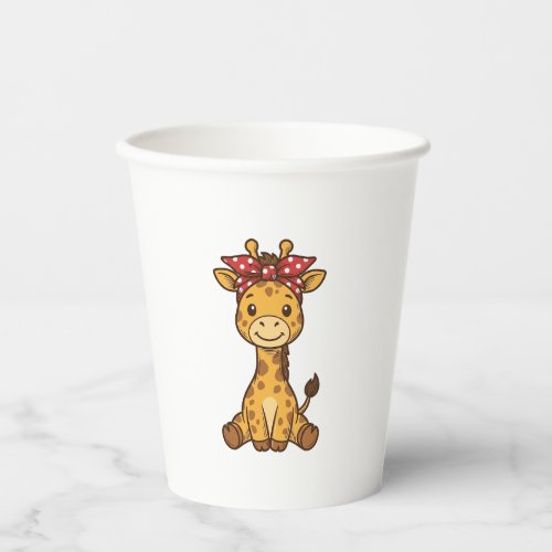 Cute Baby Giraffe with Bow Vintage Vector Design_1 Paper Cups