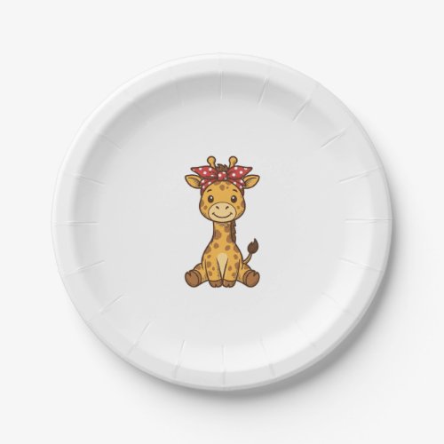 Cute Baby Giraffe with Bow Vintage Vector Design_1 Paper Plates