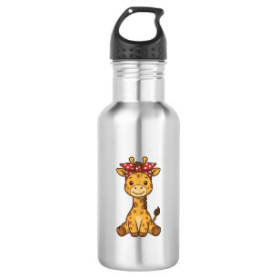 Cute Baby Giraffe with Bow Vintage Vector Design_1 Stainless Steel Water Bottle