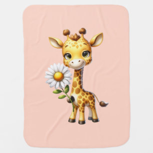 Cute Baby Giraffe with Daisy Flower-88681 Blanket