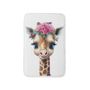 Cute Baby Giraffe with Flowers and Holly  Bath Mat