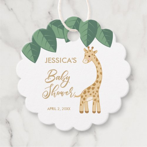 Cute baby giraffe with jungle leaves favor tags