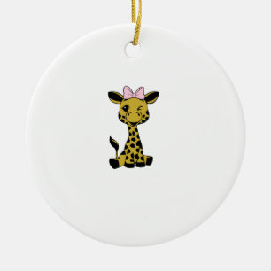 cute Baby Giraffe with pink bow Ceramic Ornament