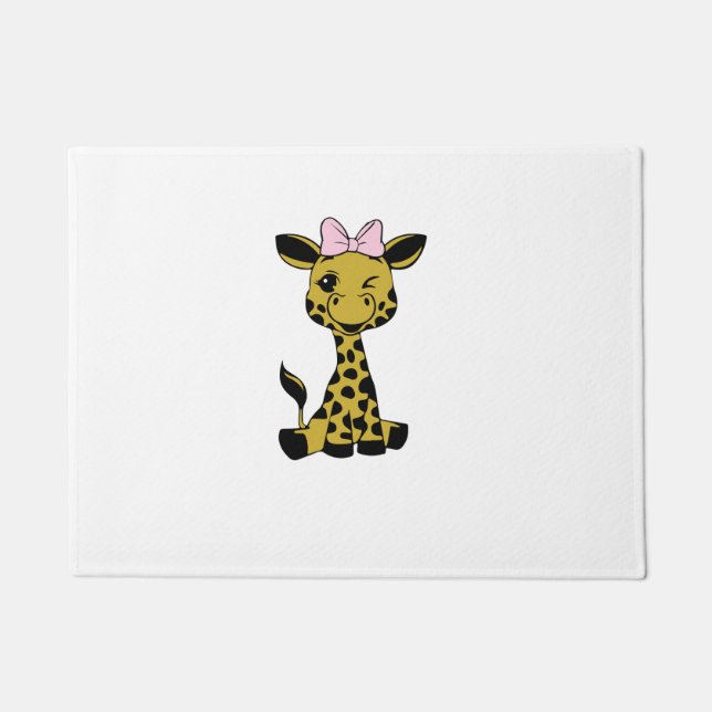 cute Baby Giraffe with pink bow   Doormat (Front)