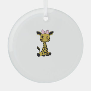 cute Baby Giraffe with pink bow   Glass Ornament