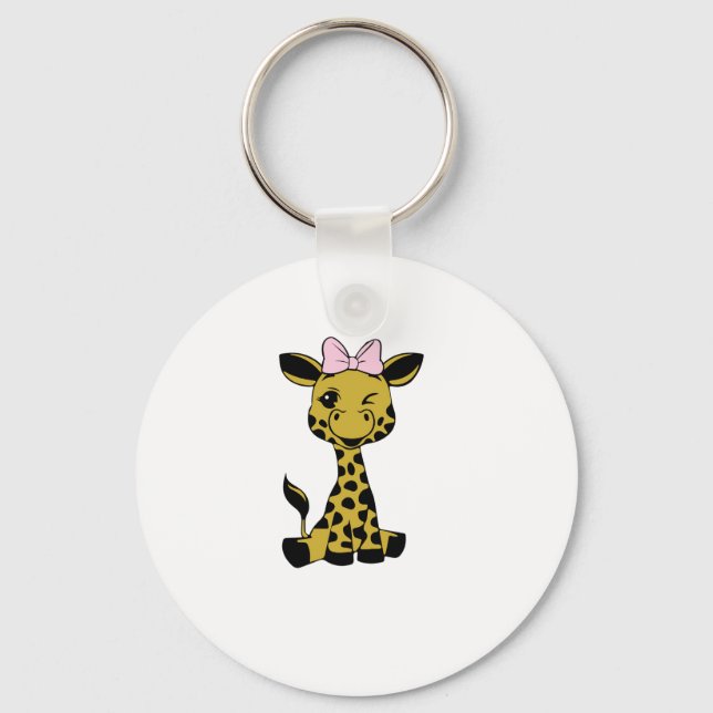 cute Baby Giraffe with pink bow   Keychain (Front)