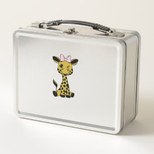 cute Baby Giraffe with pink bow Metal Lunch Box