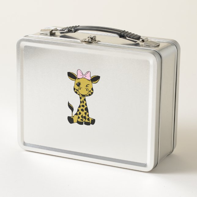 cute Baby Giraffe with pink bow   Metal Lunch Box (Front)