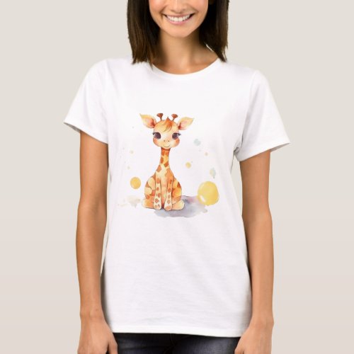 Cute Baby Giraffe Womens Basic T_Shirt