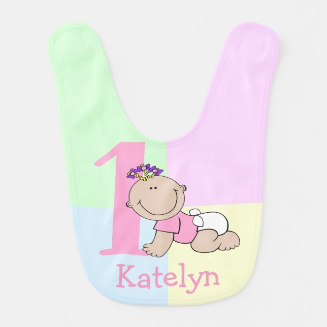 Cute Baby Girl 1st Birthday Bib (Front)