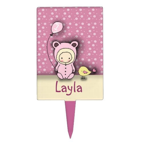 Cute Baby Girl and Bird First Birthday Cake Pick