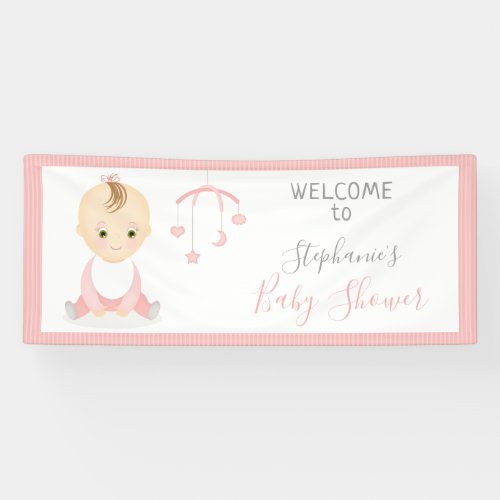 Cute Baby Girl and her Mobile Baby Shower Banner