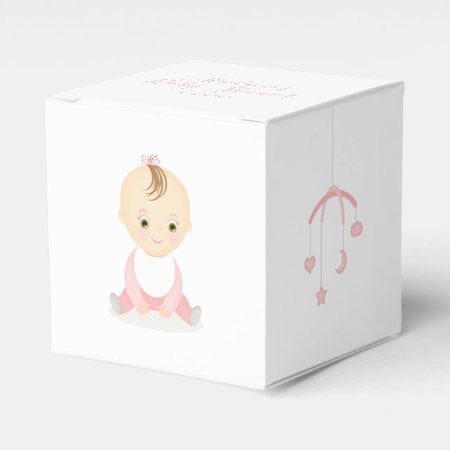 Cute Baby Girl and her Mobile Baby Shower Favor Boxes (Front Side)