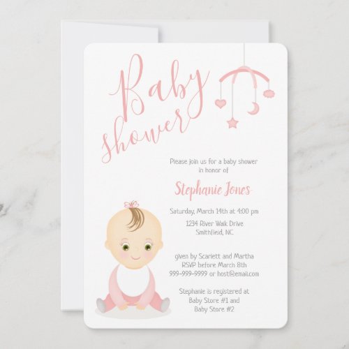 Cute Baby Girl and her Mobile Baby Shower Invitation