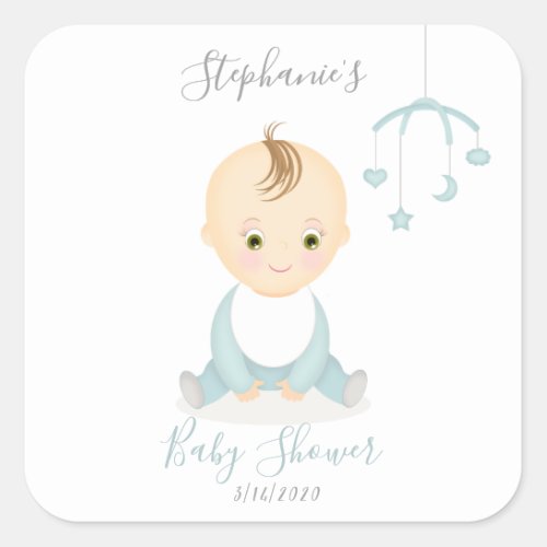 Cute Baby Girl and her Mobile Baby Shower Square Sticker