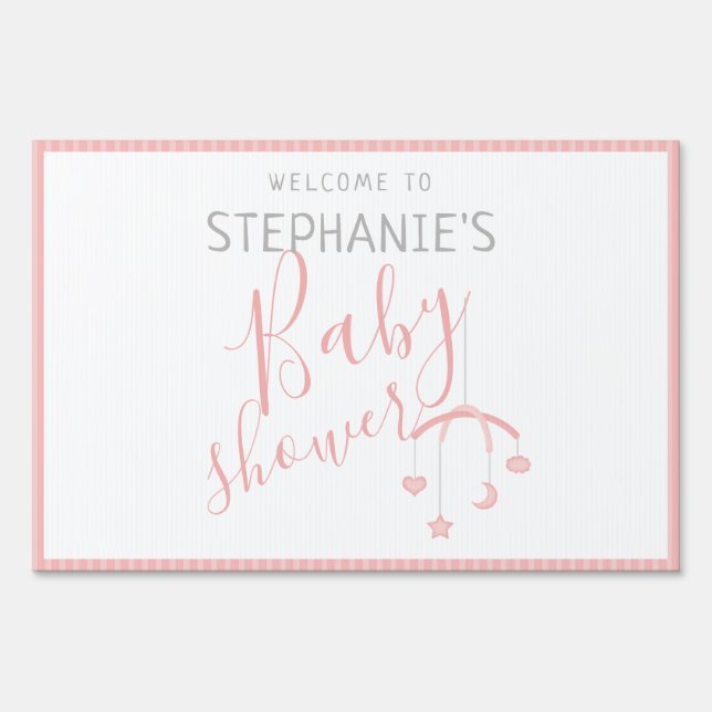Cute Baby Girl and her Mobile Baby Shower Yard Sign (Front)