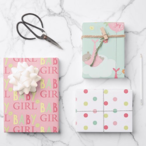 Cute Baby Girl Baby Shower Mix n Match Wrapping Paper Sheets