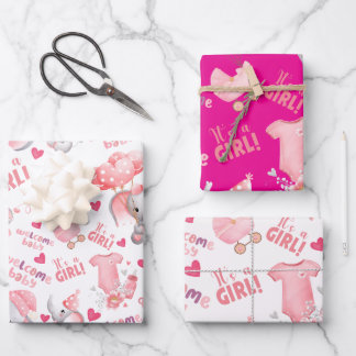 Cute Baby Girl Baby Shower & Newborn Girl Present  Wrapping Paper Sheets