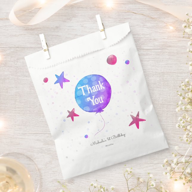 Cute Baby Girl Balloon 1st Birthday Favor Bag (Clipped)