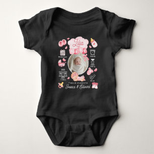 Cute Baby Girl Birth Stats Pink Newborn Modern Baby Bodysuit