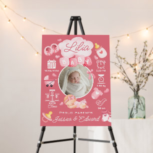 Cute Baby Girl Birth Stats Pink Newborn Modern  Foam Board