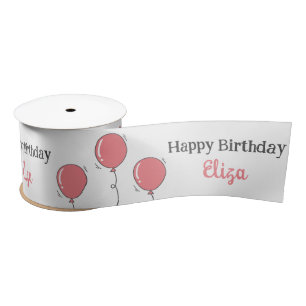 Cute Baby Girl Birthday Pink Balloon Custom Ribbon