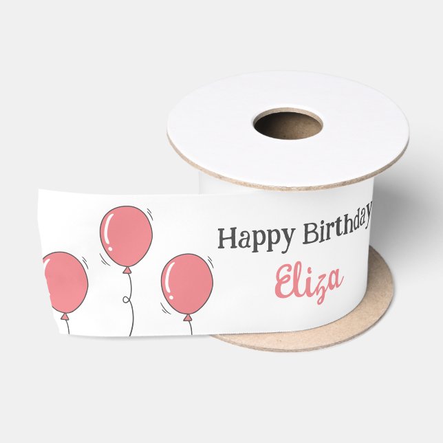 Cute Baby Girl Birthday Pink Balloon Custom Ribbon (Spool)
