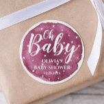 Cute Baby Girl Blush Watercolor and White Stars  Classic Round Sticker<br><div class="desc">Oh baby- pink blush watercolor bloom and white stars illustration baby girl baby shower stickers</div>