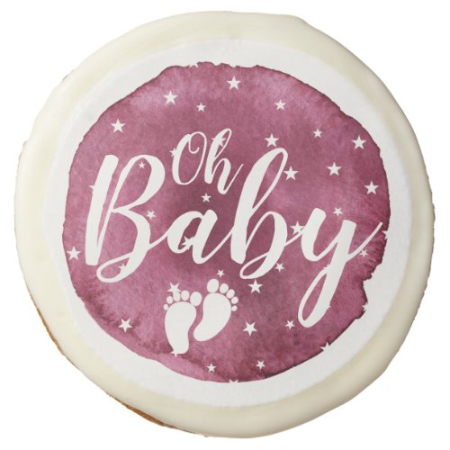  Cute Baby Girl Blush Watercolor and White Stars  Sugar Cookie