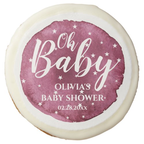  Cute Baby Girl Blush Watercolor and White Stars   Sugar Cookie
