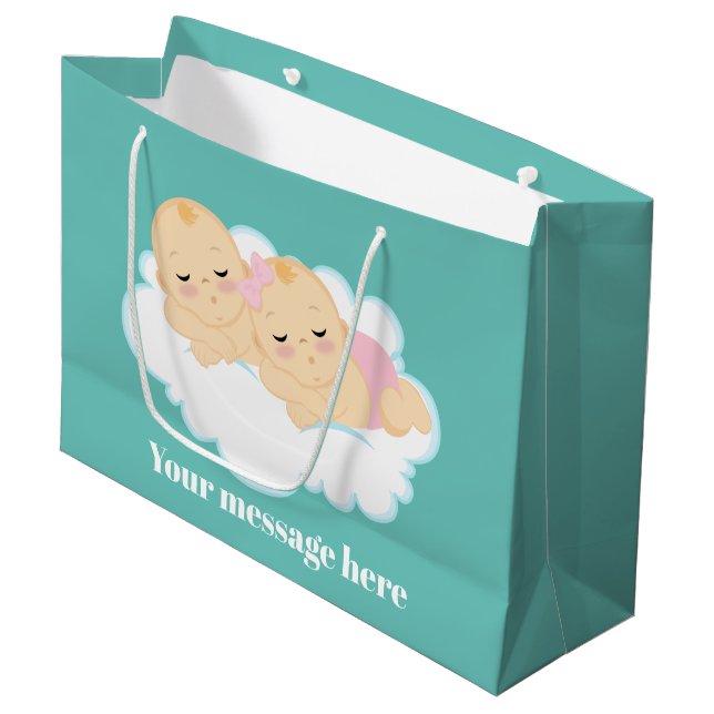 Cute baby girl boy add message large gift bag (Front Angled)