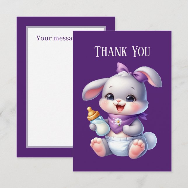 Cute baby girl bunny add message  thank you card (Front/Back)