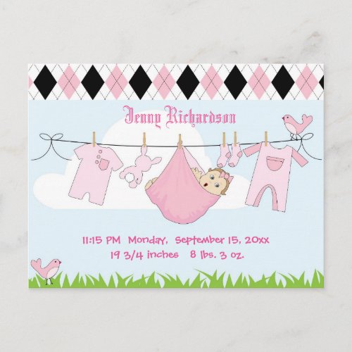 Cute Baby Girl Clothes Line Postcard