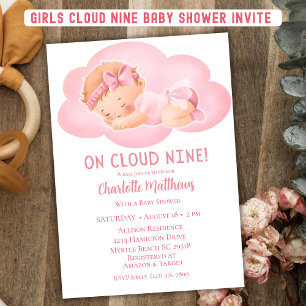 Cute Baby Girl Cloud Nine 9  Baby Shower  Invitation
