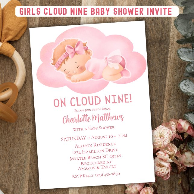 Cute Baby Girl Cloud Nine 9  Baby Shower  Invitation (Creator Uploaded)