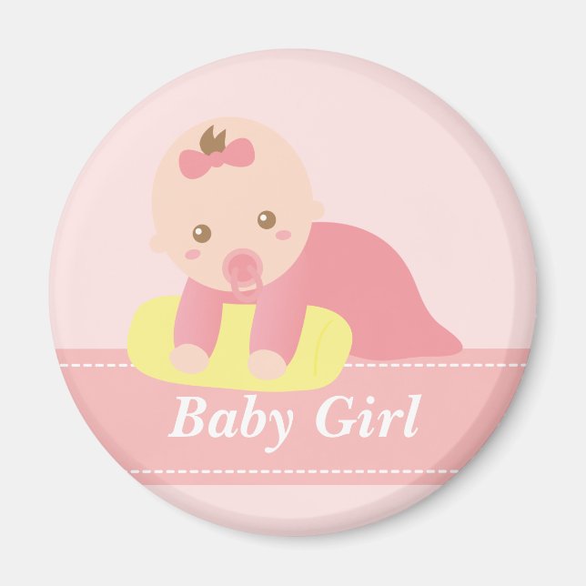 Cute Baby Girl Crawling with Pillow Magnet (Front)